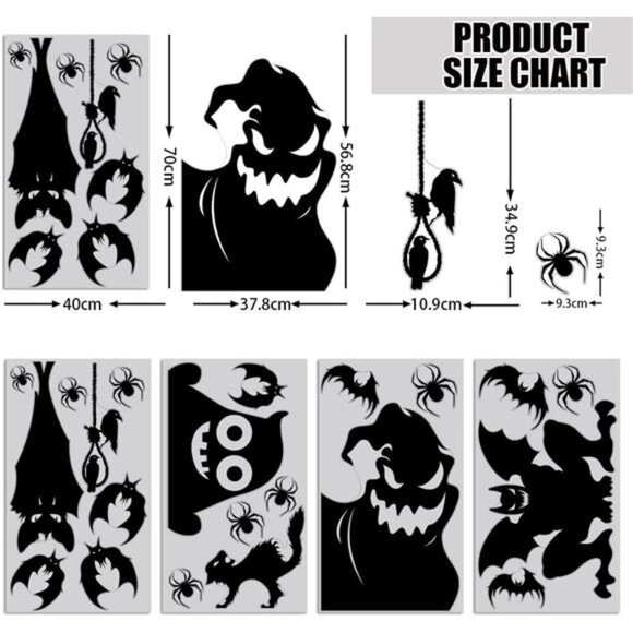 Halloween Window Cling Sticker, 4 Sheet Giant Spooky Monster Silhouette Window - Picture 3 of 7